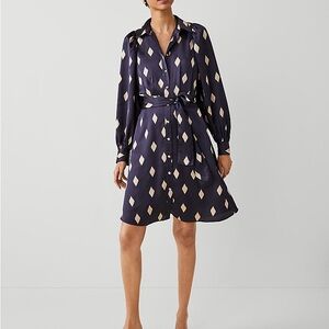 Ann Taylor Petite Geo Collared Belted Shirtdress 12